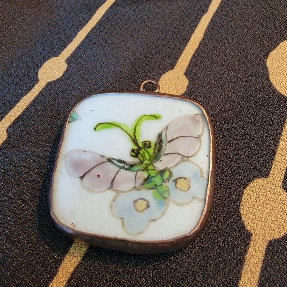 Porcelain Handmade Painted Butterfly Plaque Pendant - Picture 1 of 4